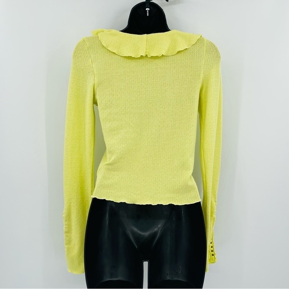 Free people deep v neck crop top ruffle button up lime green yellow size XS - Picture 2 of 8
